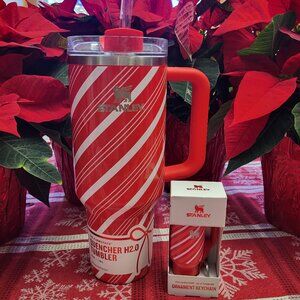 Stanley Holiday Candy Cane Twist 40 oz Tumbler & Ornament Keychain Lot, LAST ONE